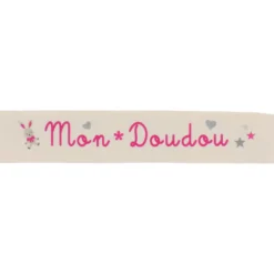 Ruban sergé Mon doudou - fuchsia sur fond écru x 25cm