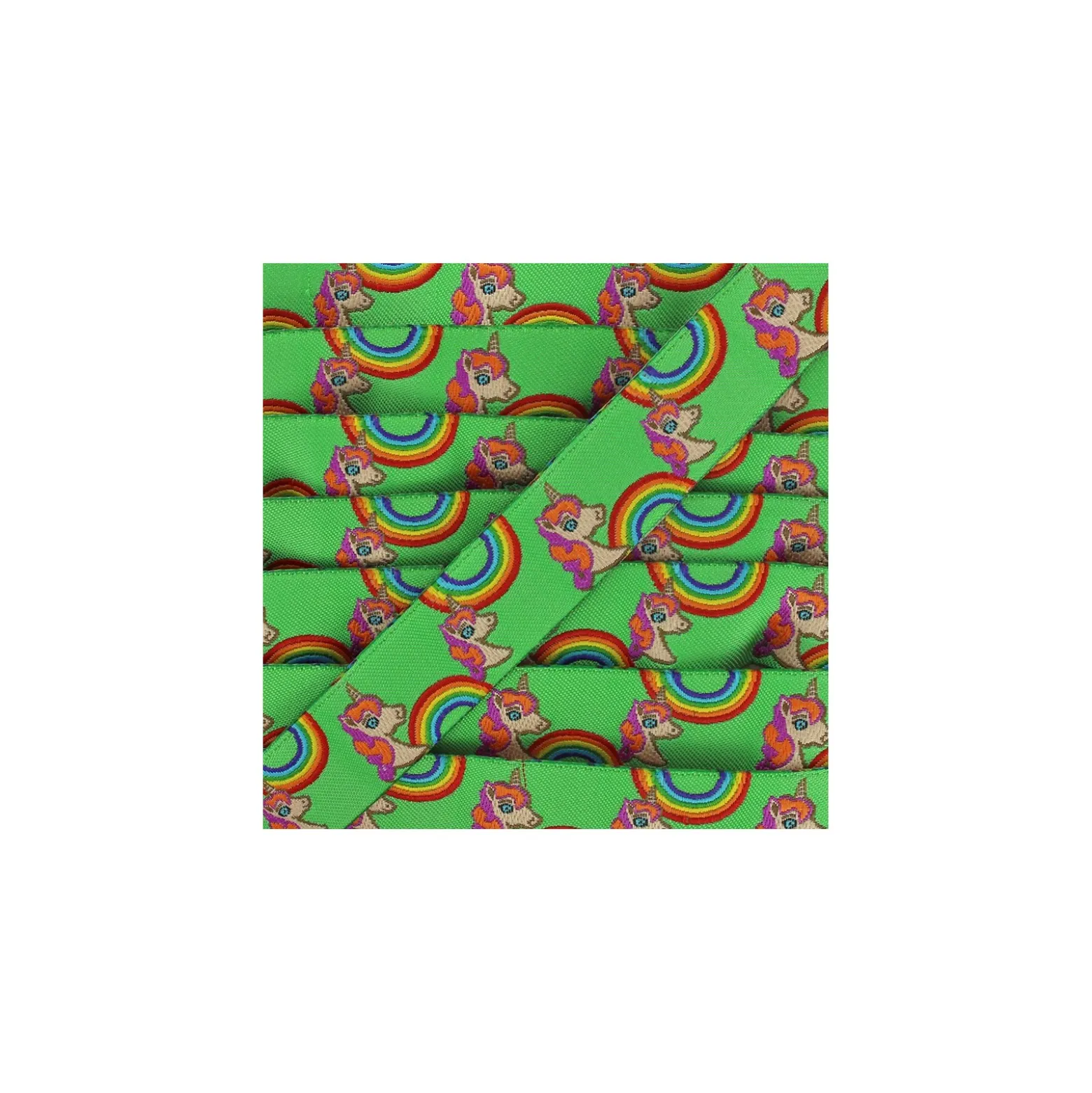 Ruban tissé Rainbow and unicorns - vert