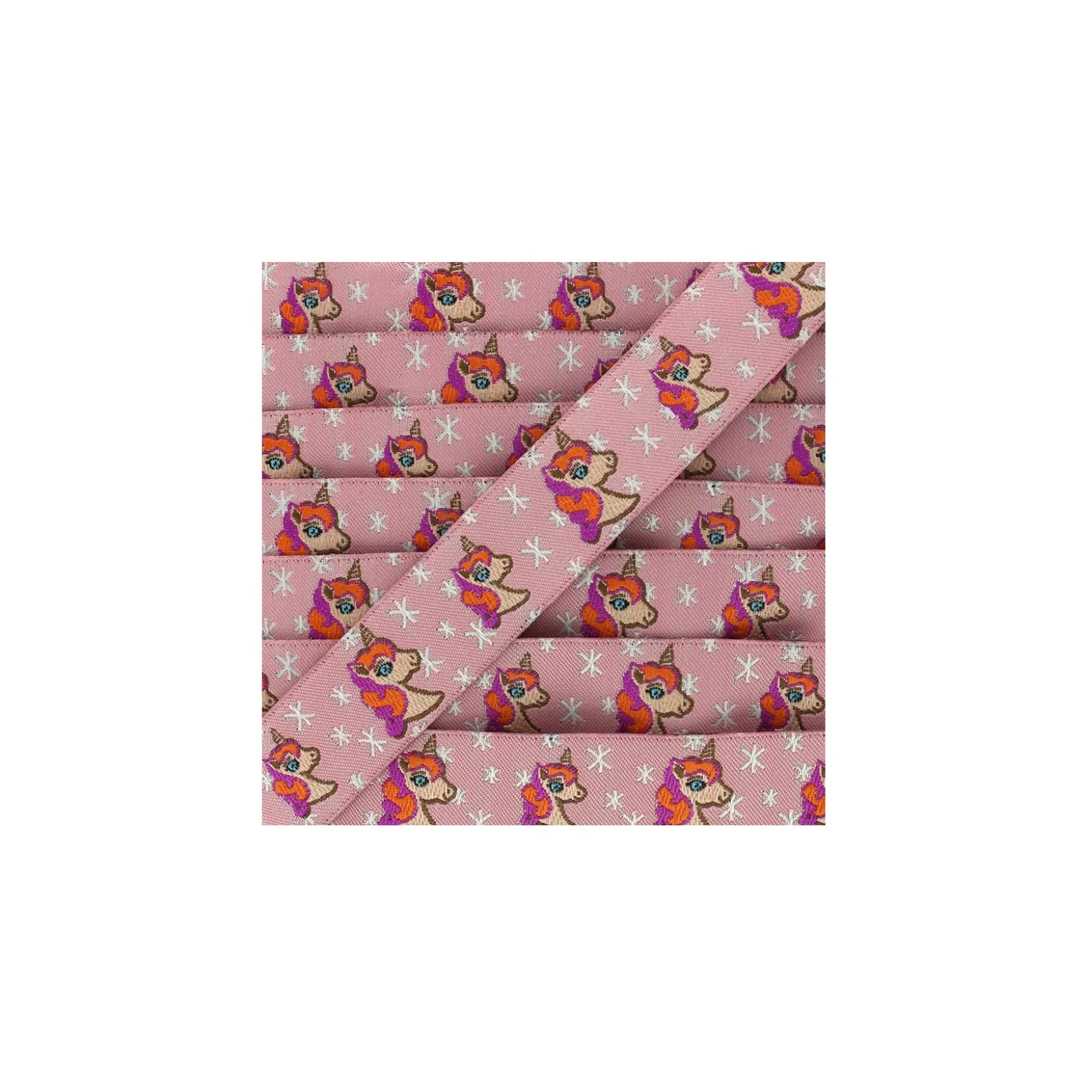 Ruban tissé Stars and unicorns - rose