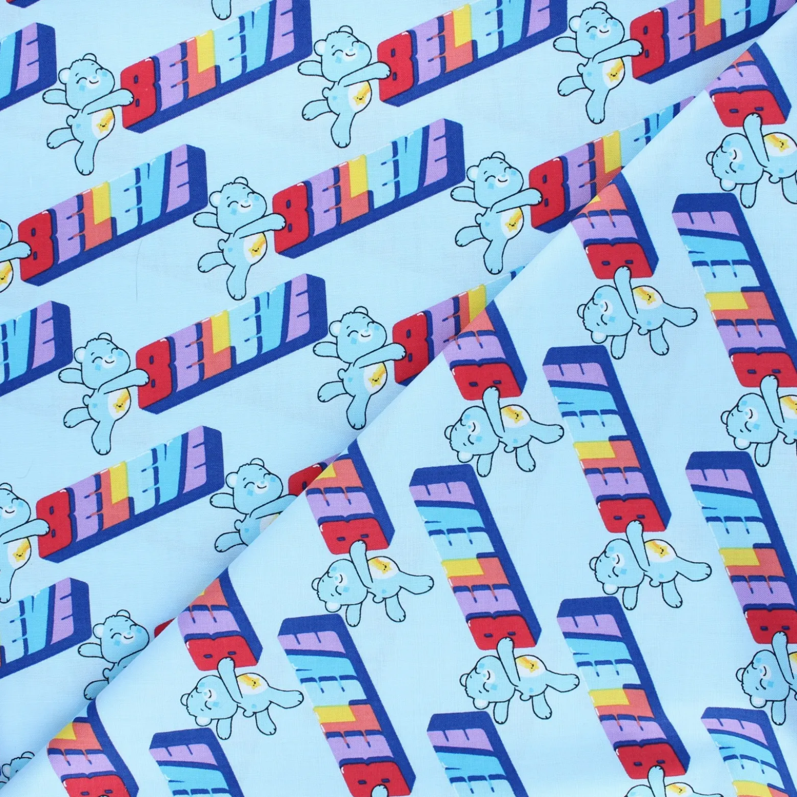 Tissu coton Bisounours believe - bleu