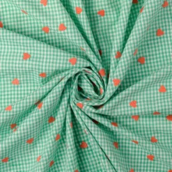 Tissu coton brodé Coeurs - vert