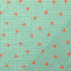 Tissu coton brodé Coeurs - vert