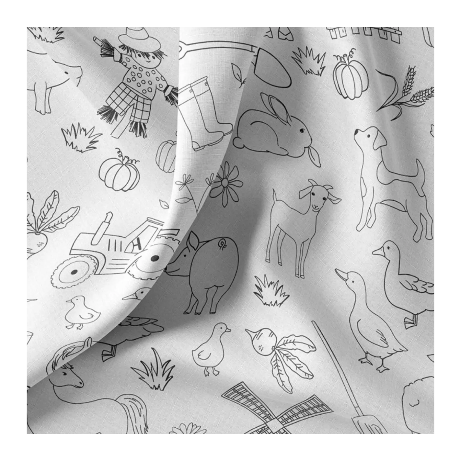Tissu coton à colorier Farmer - blanc