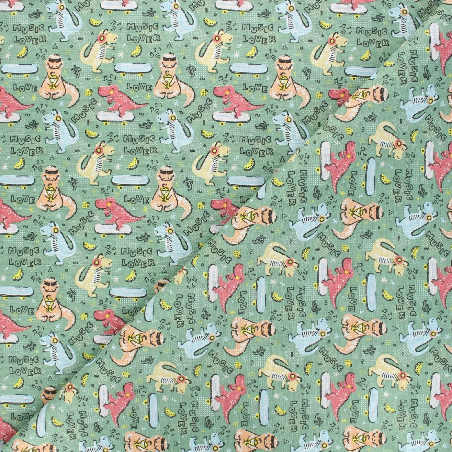 Tissu coton cretonne Dino - vert
