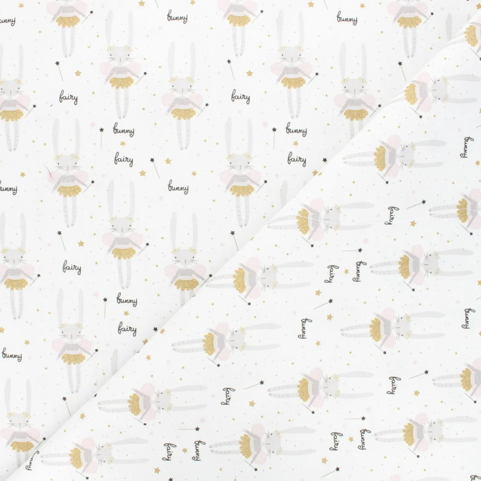 Tissu coton cretonne Fairy bunny - blanc