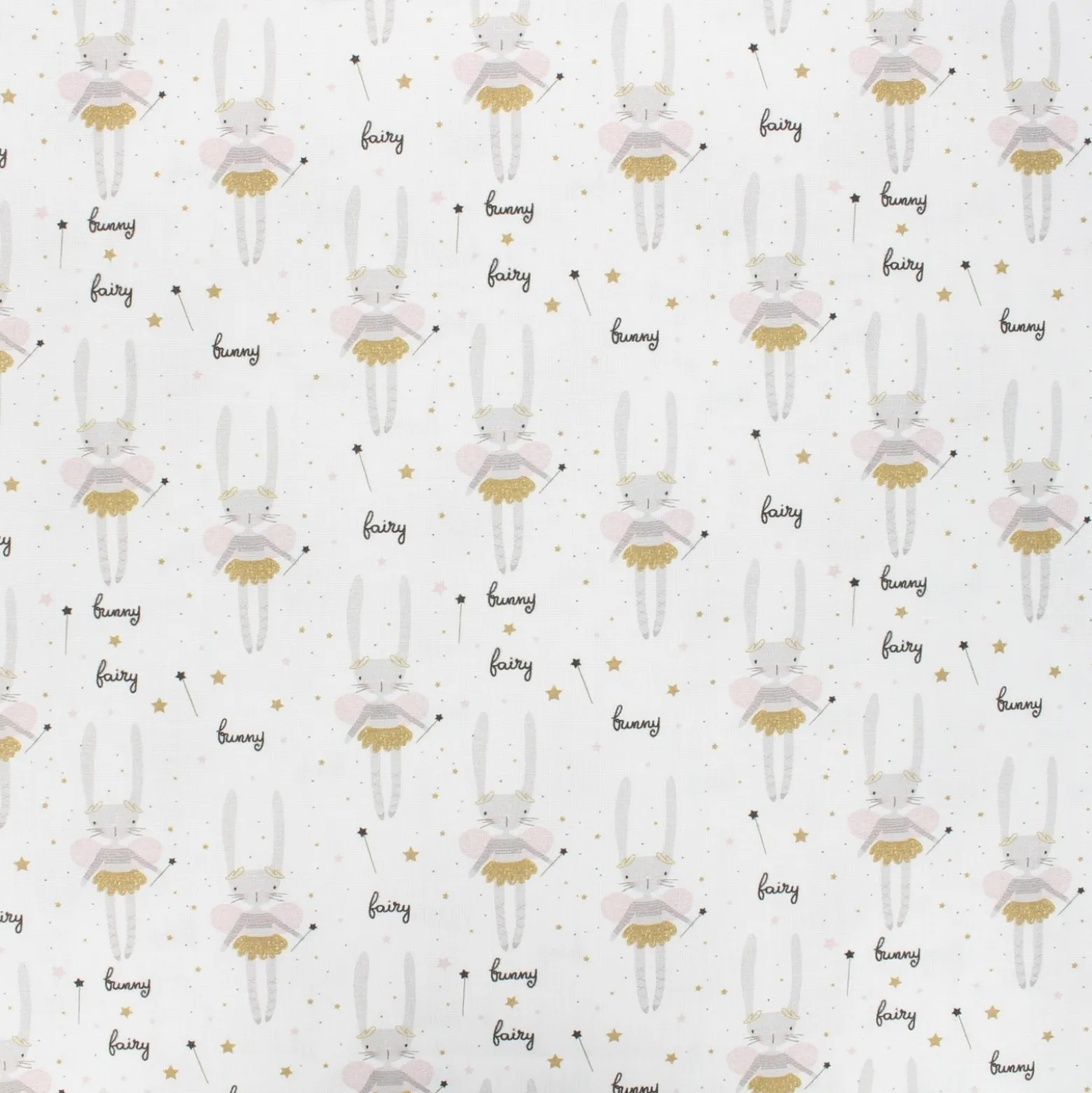 Tissu coton cretonne Fairy bunny - blanc