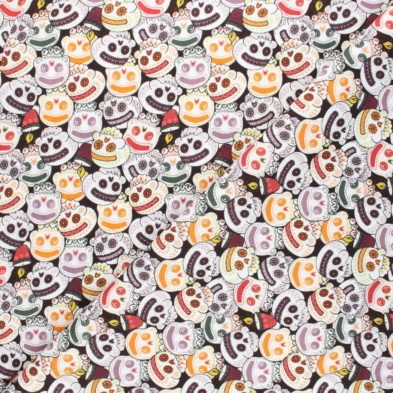Tissu coton cretonne Funny skully - noir