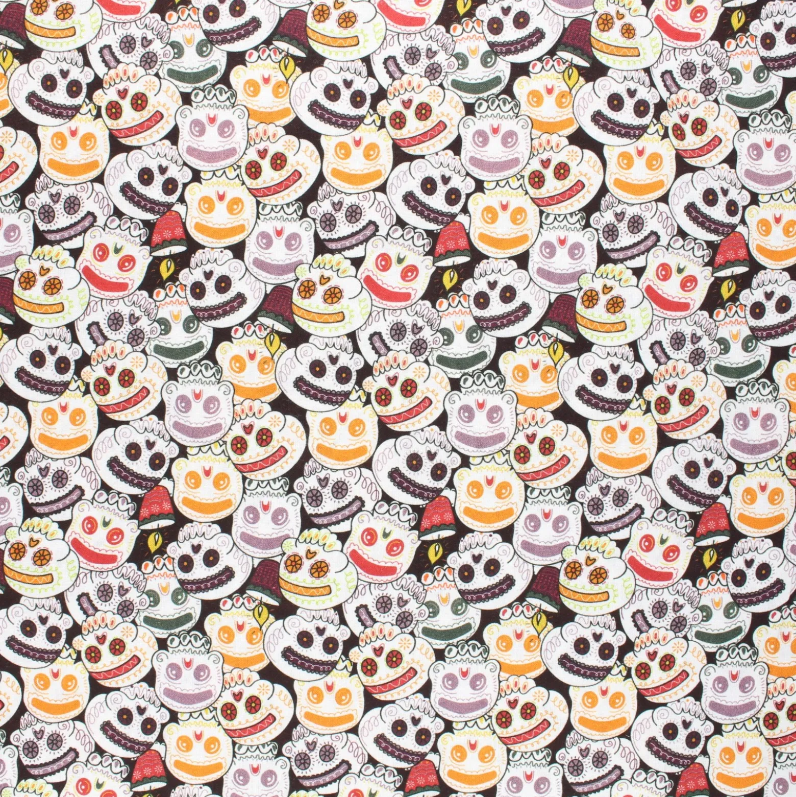 Tissu coton cretonne Funny skully - noir
