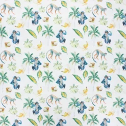 Tissu coton cretonne Monkey life - blanc