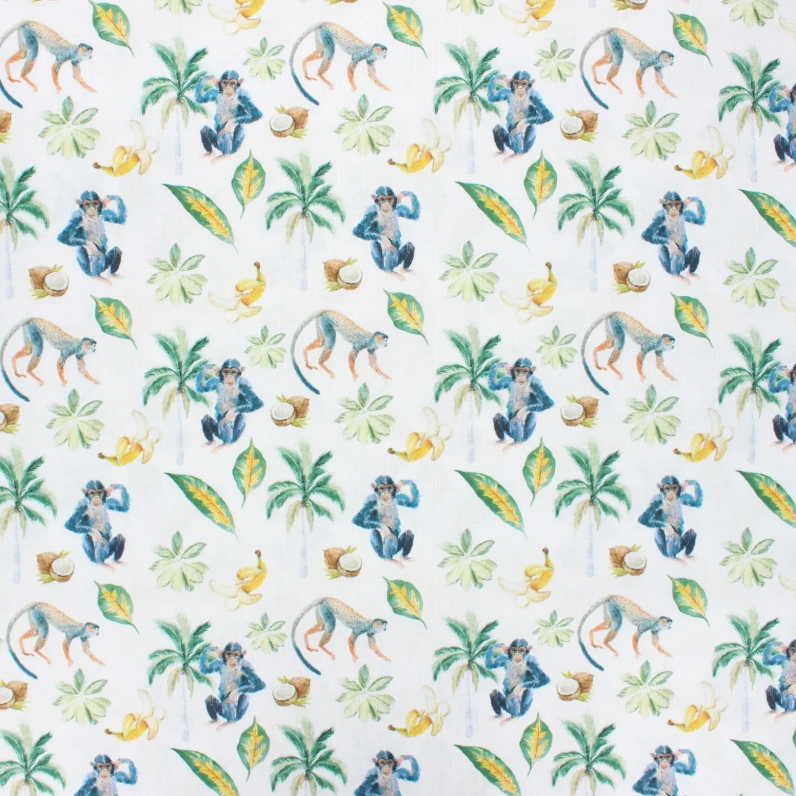 Tissu coton cretonne Monkey life - blanc