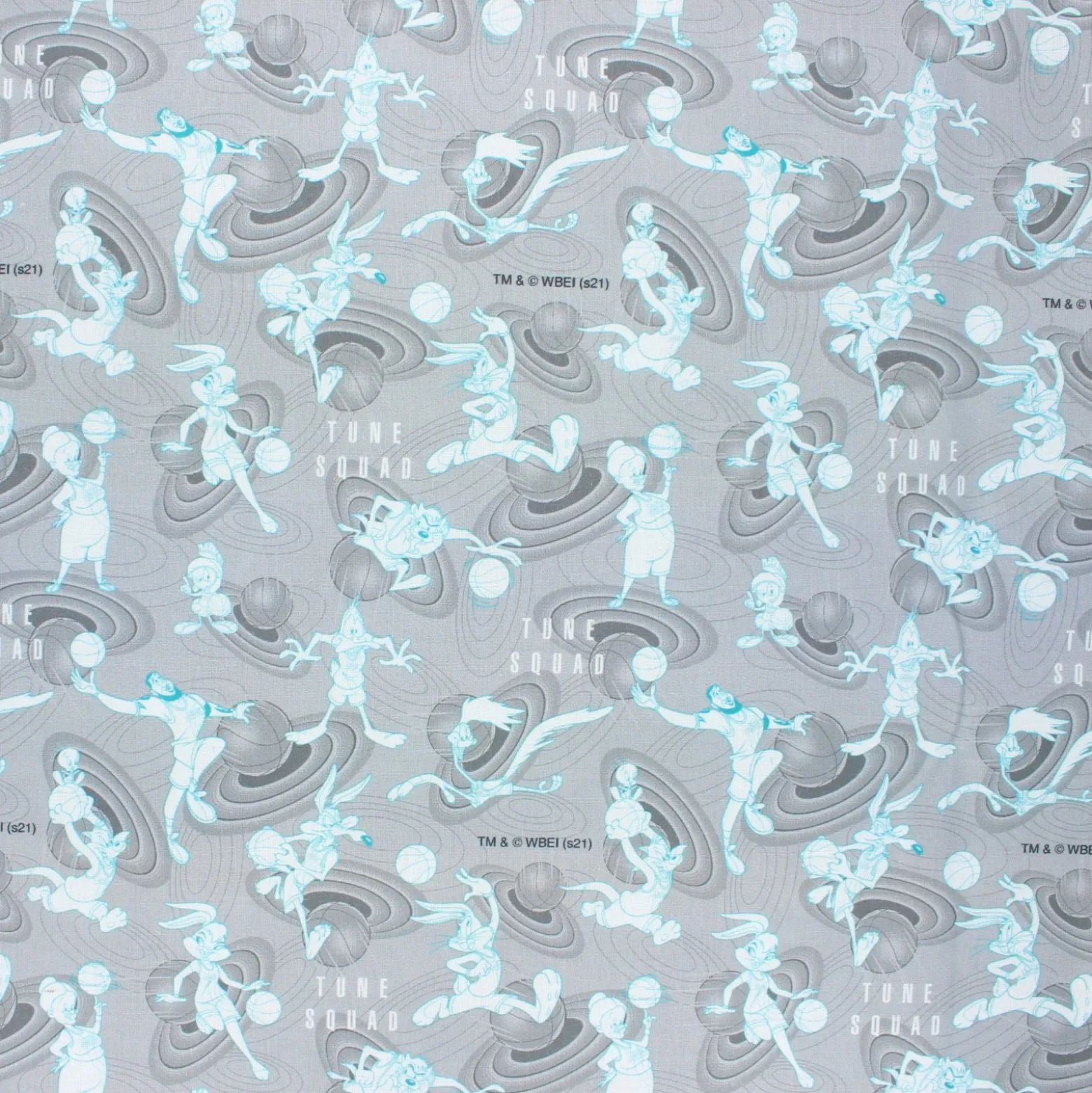 Tissu coton cretonne Space Jam Tune squad players - gris