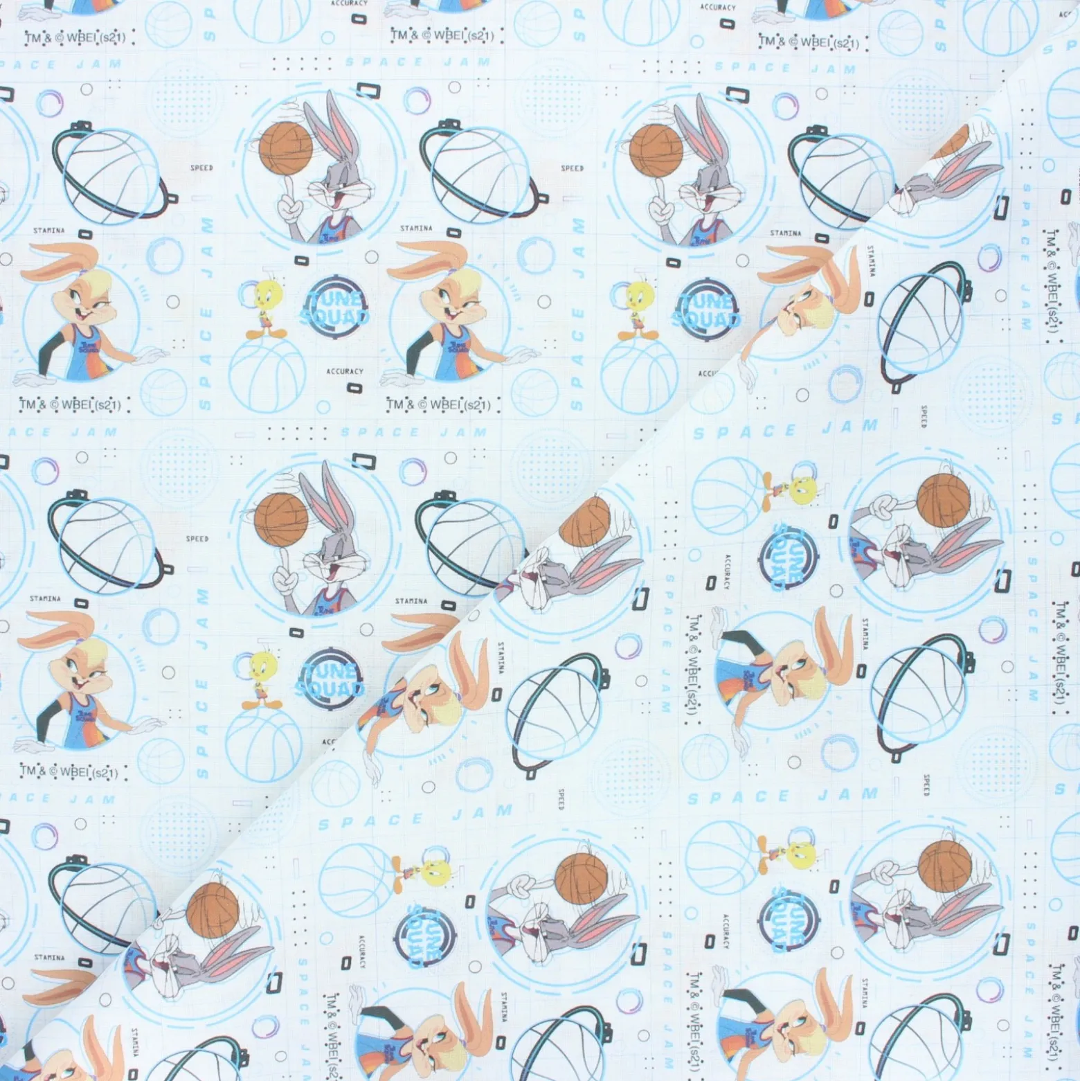 Tissu coton cretonne Space Jam - blanc