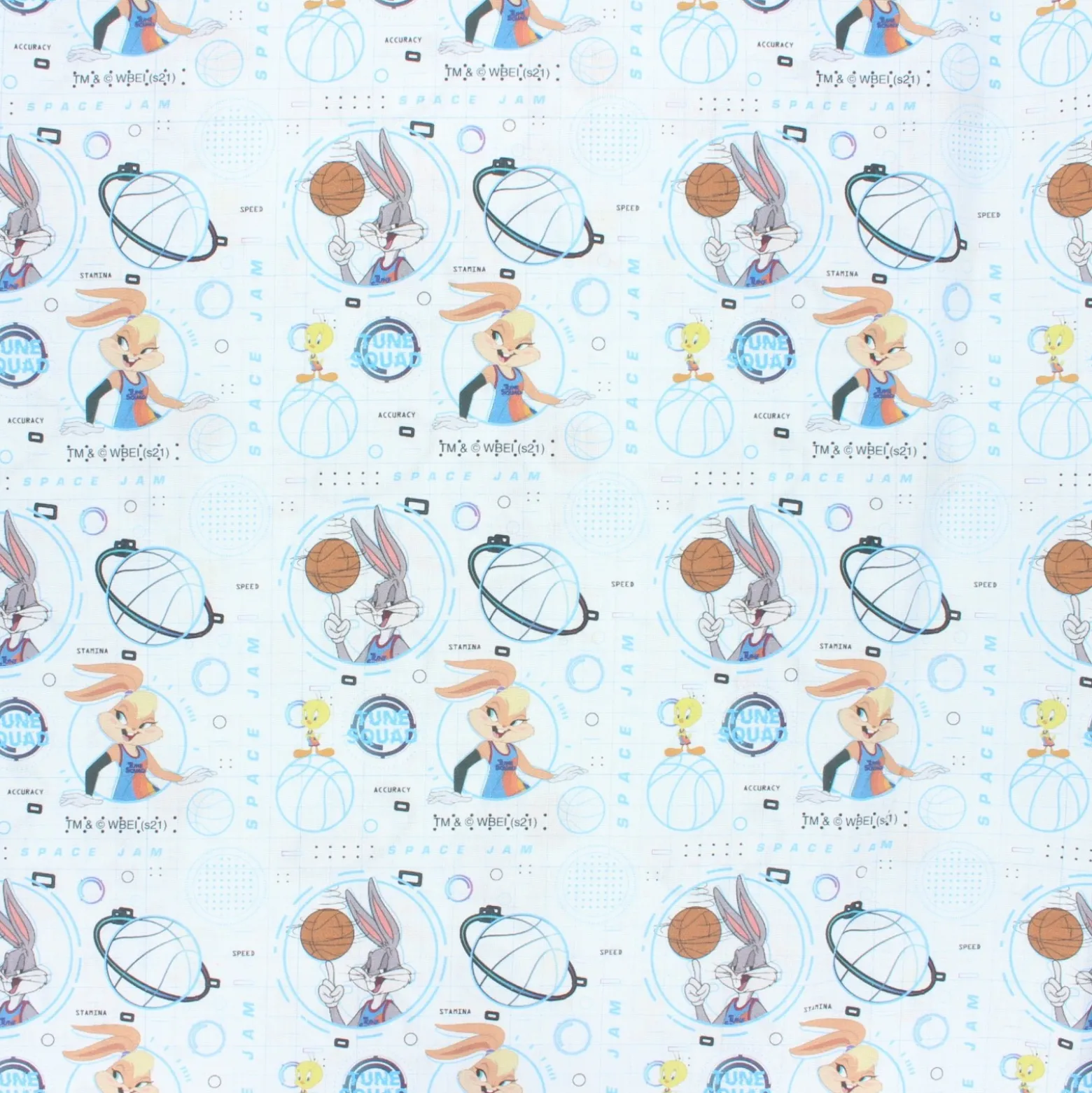 Tissu coton cretonne Space Jam - blanc