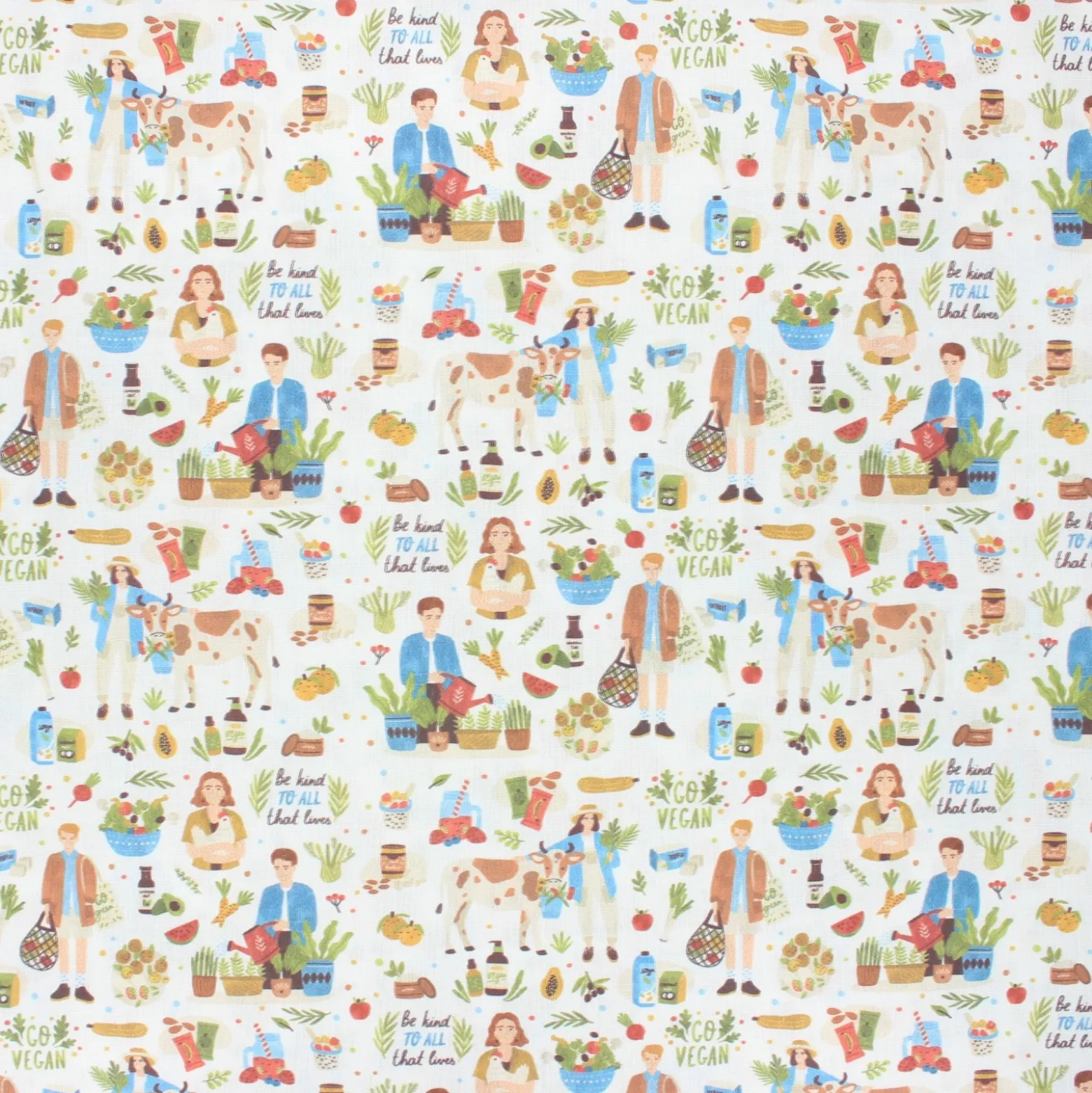 Tissu coton cretonne Veggie love - écru