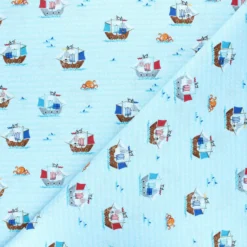 Tissu coton Makower UK Pirate Galleons - bleu clair