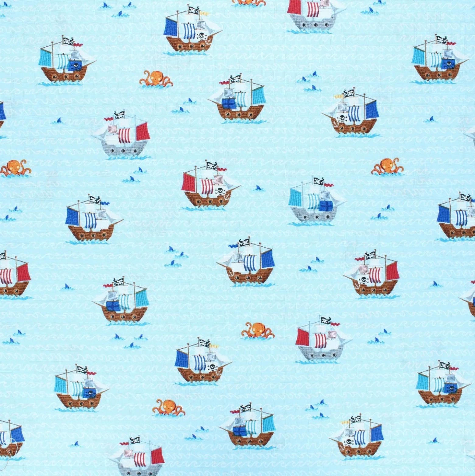 Tissu coton Makower UK Pirate Galleons - bleu clair
