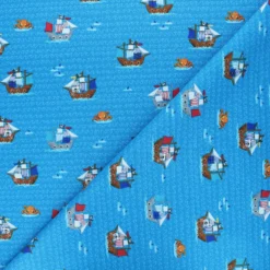 Tissu coton Makower UK Pirate Galleons - bleu