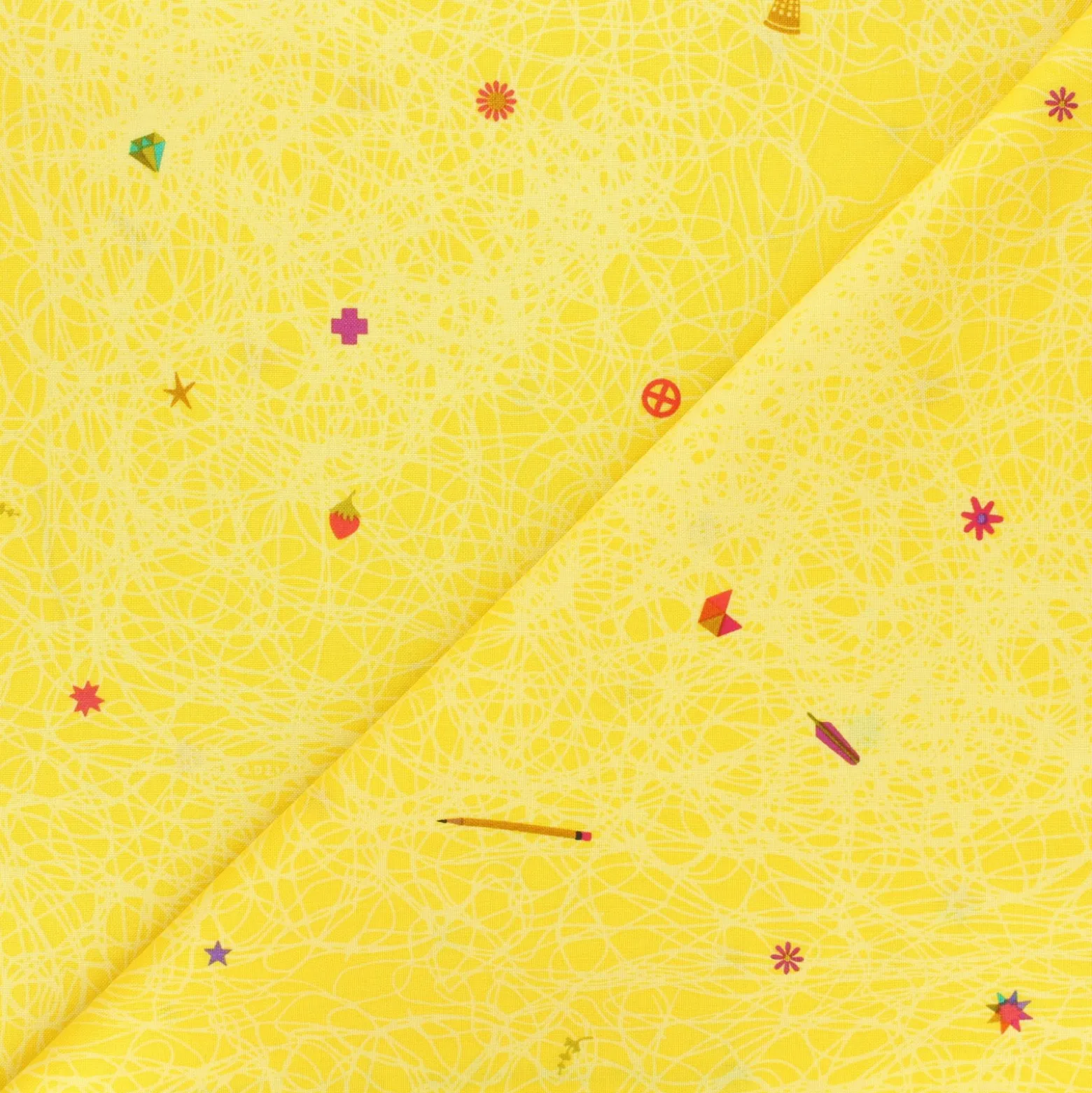 Tissu coton Makower UK Thicket Found - jaune
