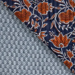 Tissu coton matelassé réversible Batikos - bleu marine