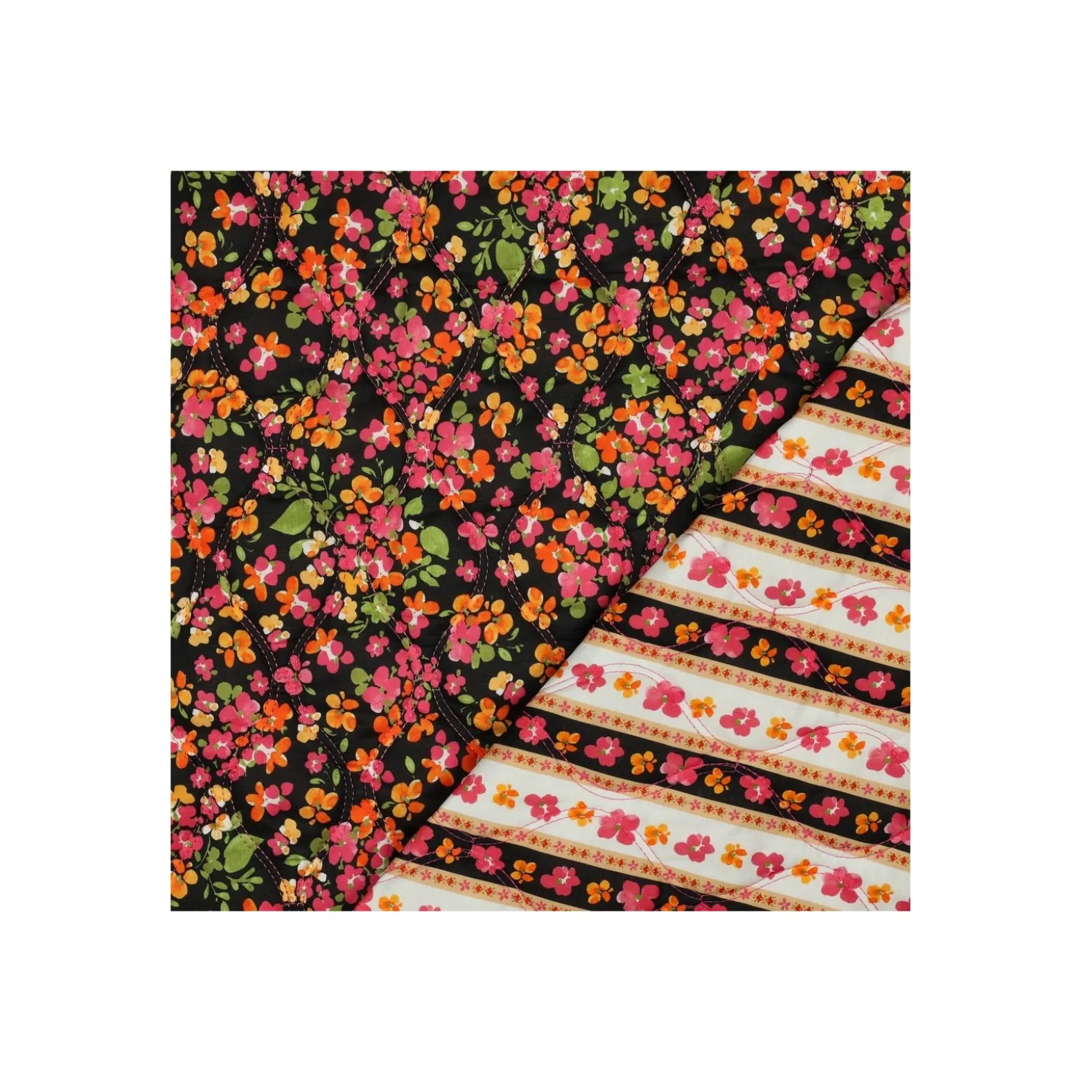Tissu coton matelassé réversible Floria - noir