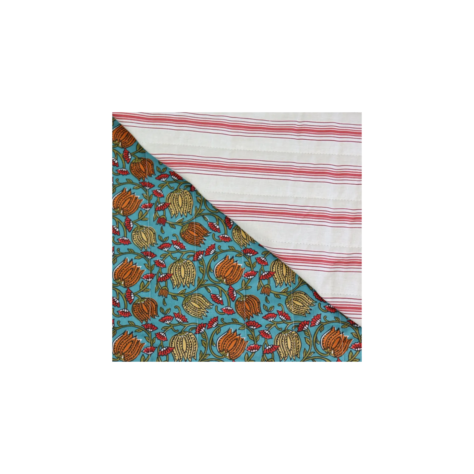 Tissu coton matelassé réversible Isis - bleu paon