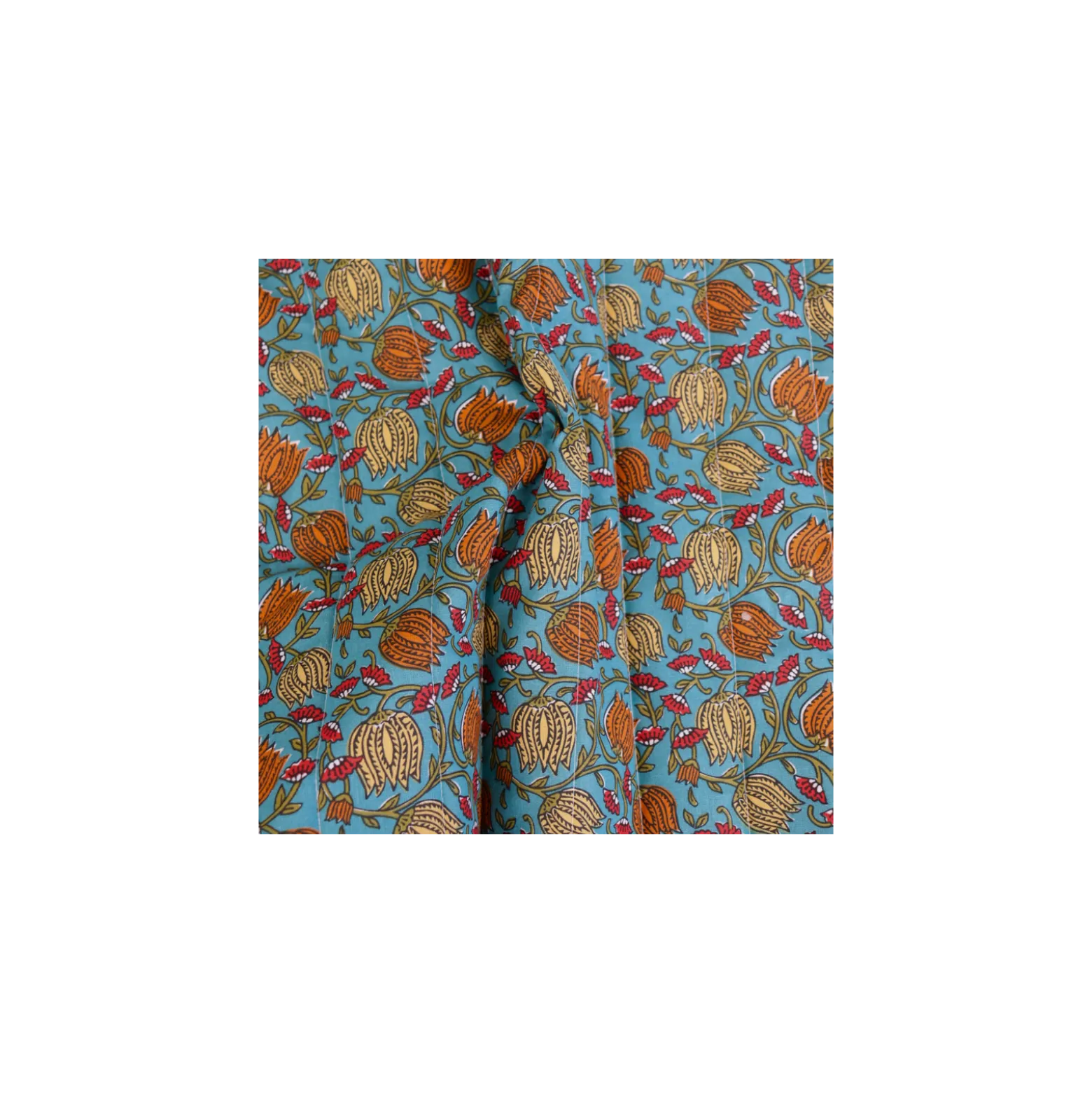 Tissu coton matelassé réversible Isis - bleu paon