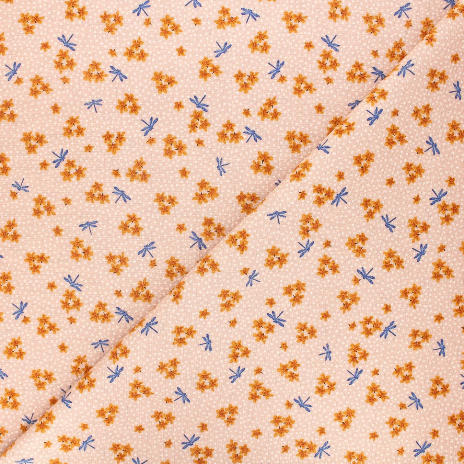 Tissu coton Ode to poppies - Delicate dragonflies - rose poudré