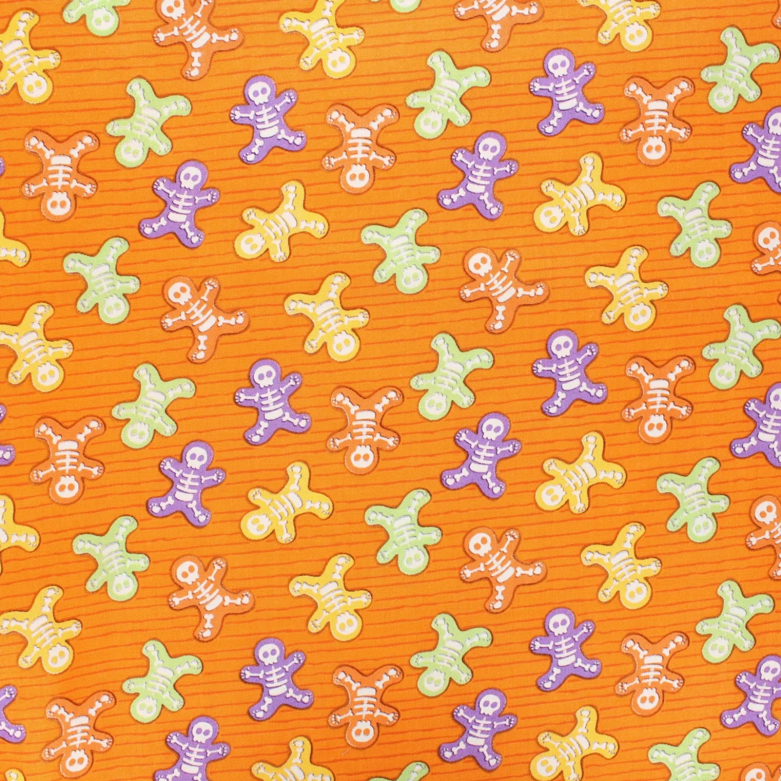 Tissu coton phosphorescent Glow ghosts - Skeleton bones - orange