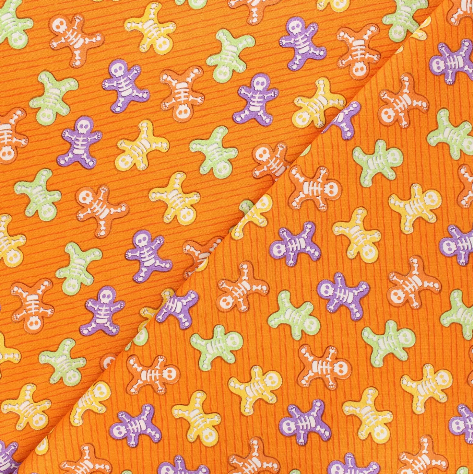 Tissu coton phosphorescent Glow ghosts - Skeleton bones - orange