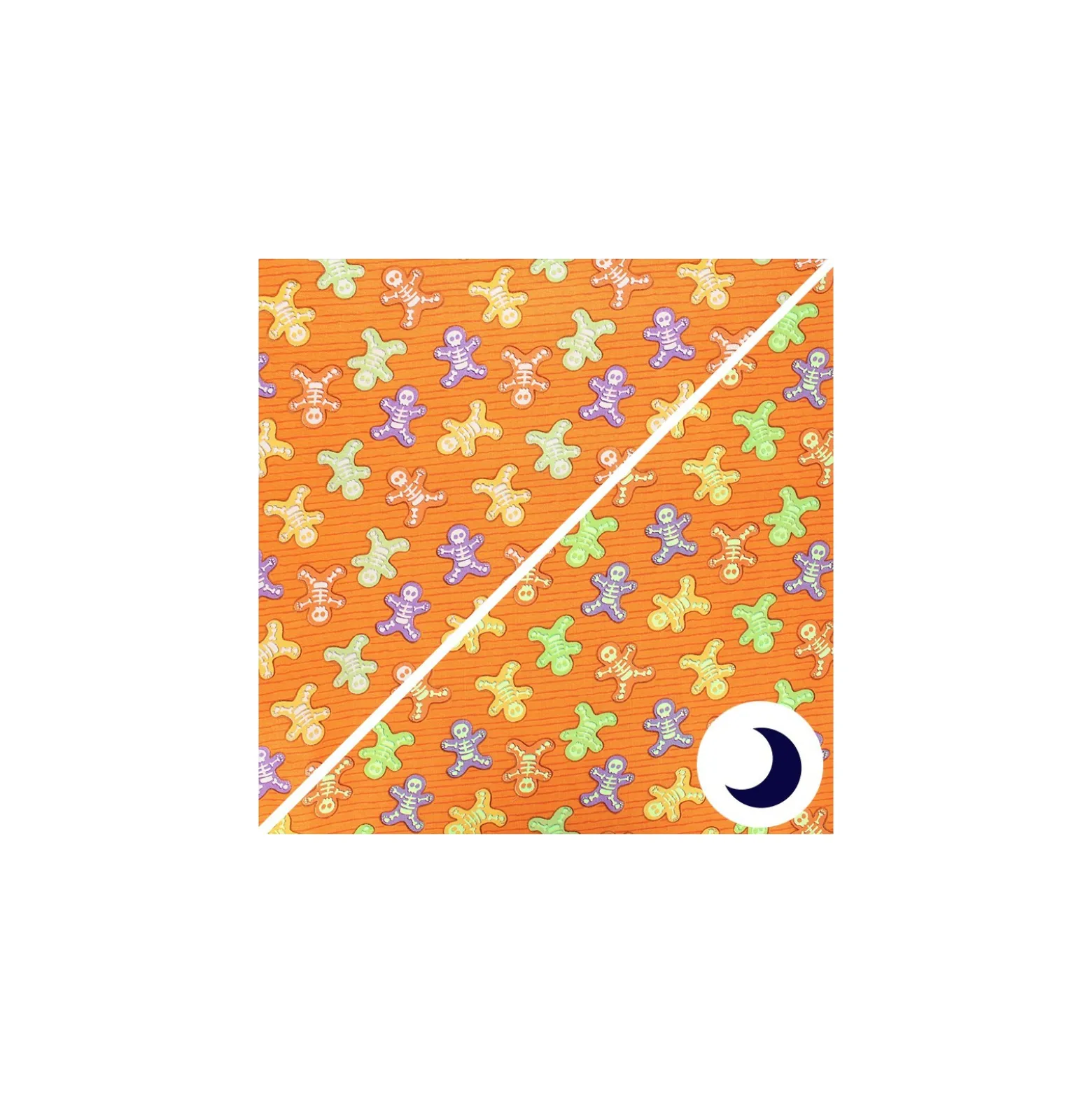 Tissu coton phosphorescent Glow ghosts - Skeleton bones - orange