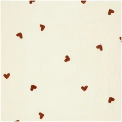 Tissu double gaze de coton brodé Cœur - écru