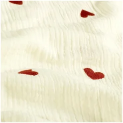 Tissu double gaze de coton brodé Cœur - écru