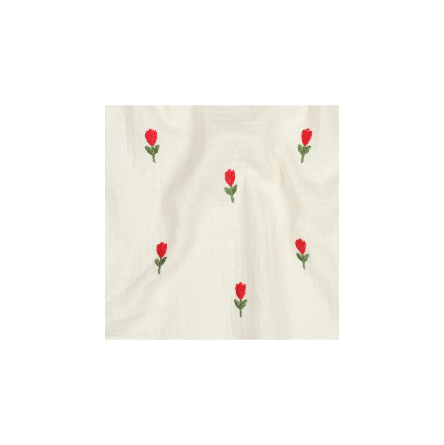 Tissu double gaze de coton brodé Tulipe - écru