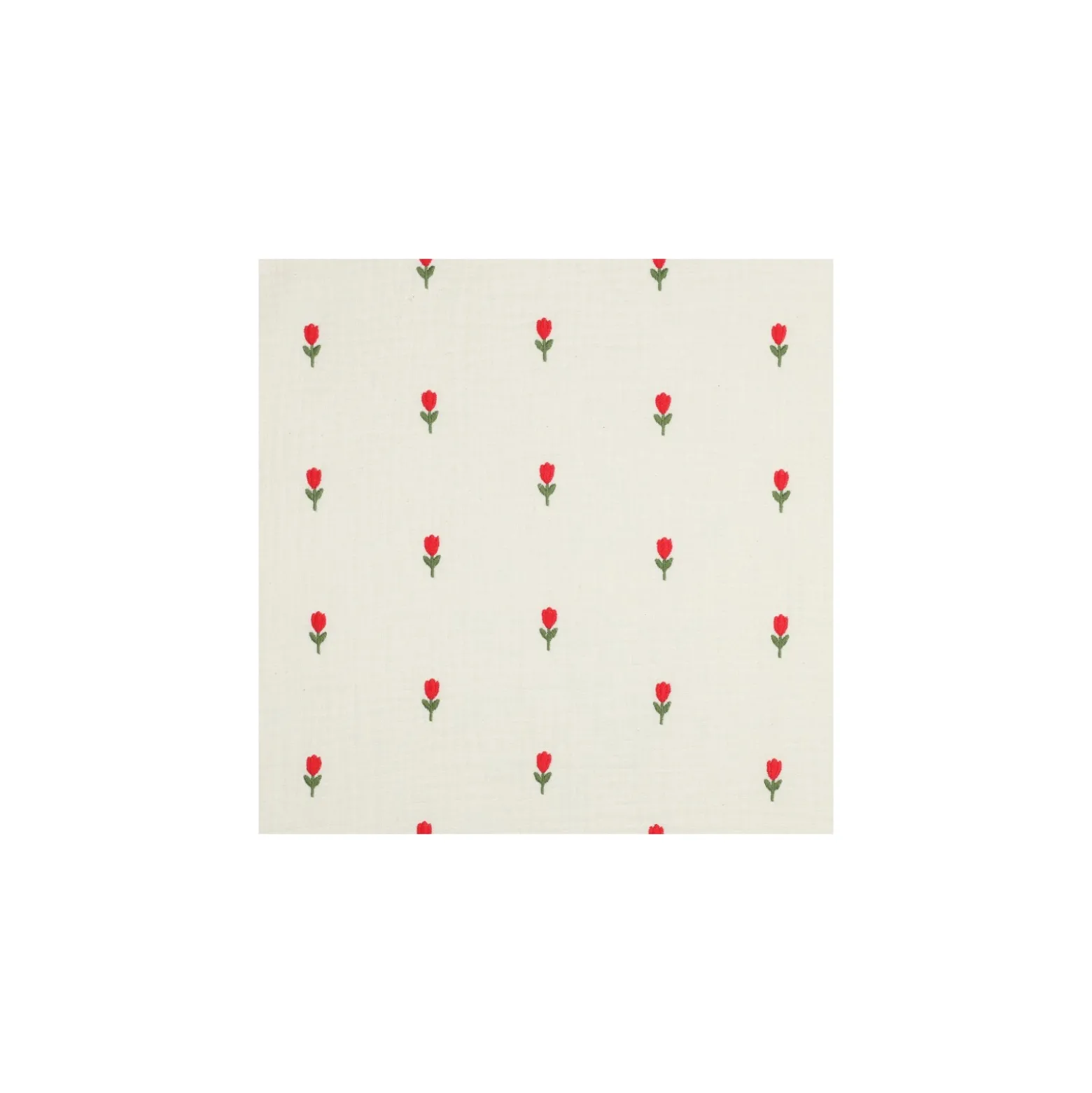 Tissu double gaze de coton brodé Tulipe - écru