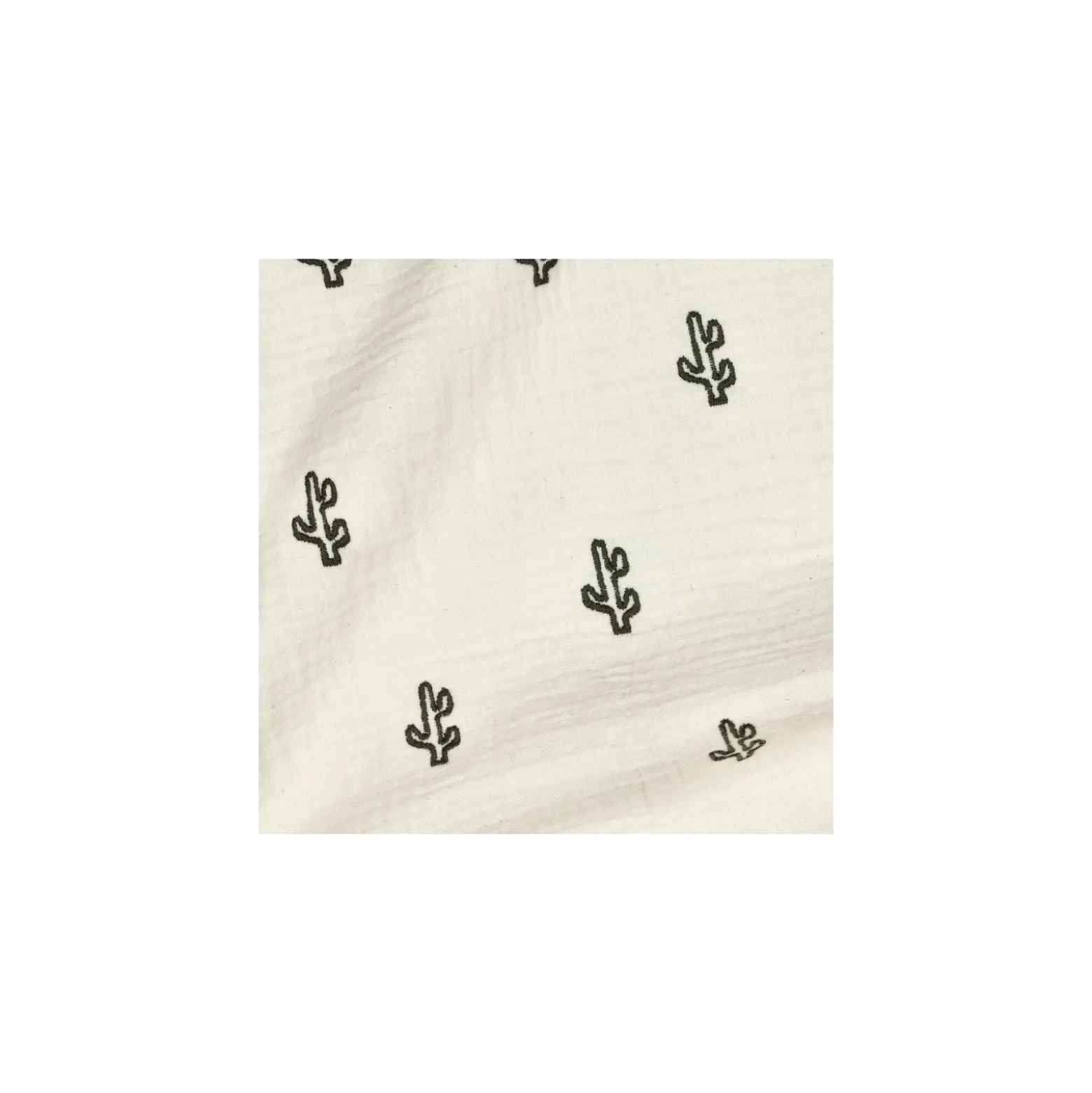 Tissu double gaze de coton brodé Cactus - écru