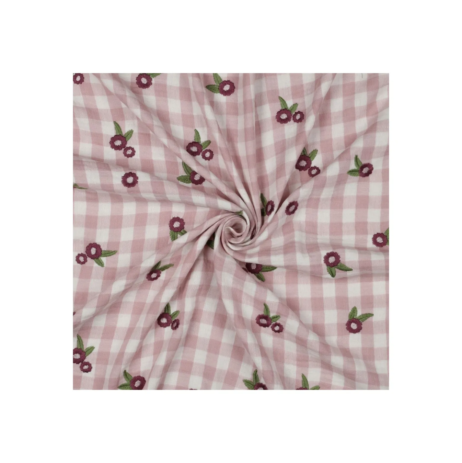 Tissu double gaze de coton brodé Garance - vieux rose