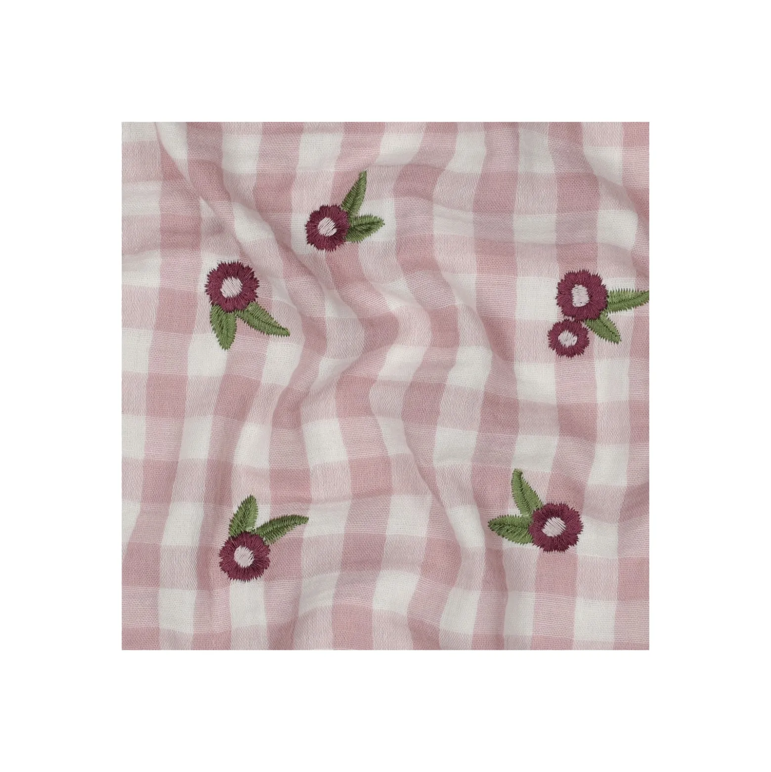 Tissu double gaze de coton brodé Garance - vieux rose