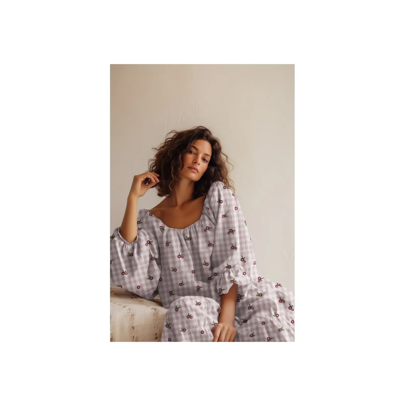 Tissu double gaze de coton brodé Garance - vieux rose