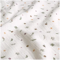 Tissu double gaze de coton Fleurinette - blanc cassé