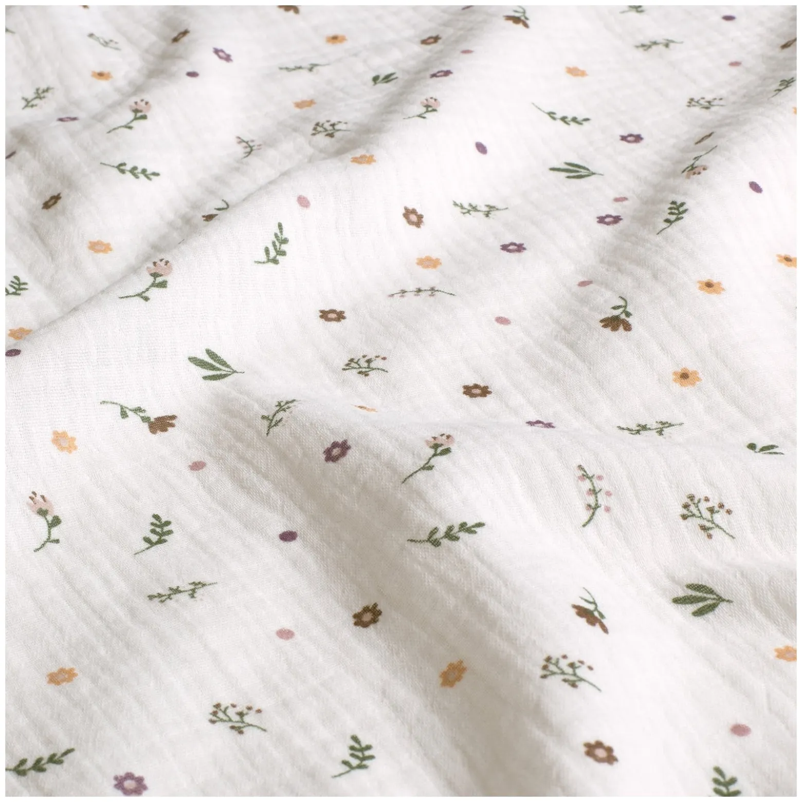 Tissu double gaze de coton Fleurinette - blanc cassé