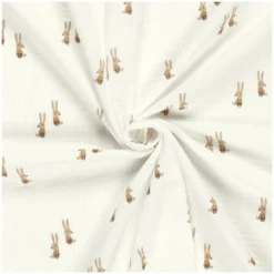 Tissu double gaze de coton Lapinou - blanc cassé