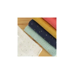 Tissu double gaze de coton pois doré