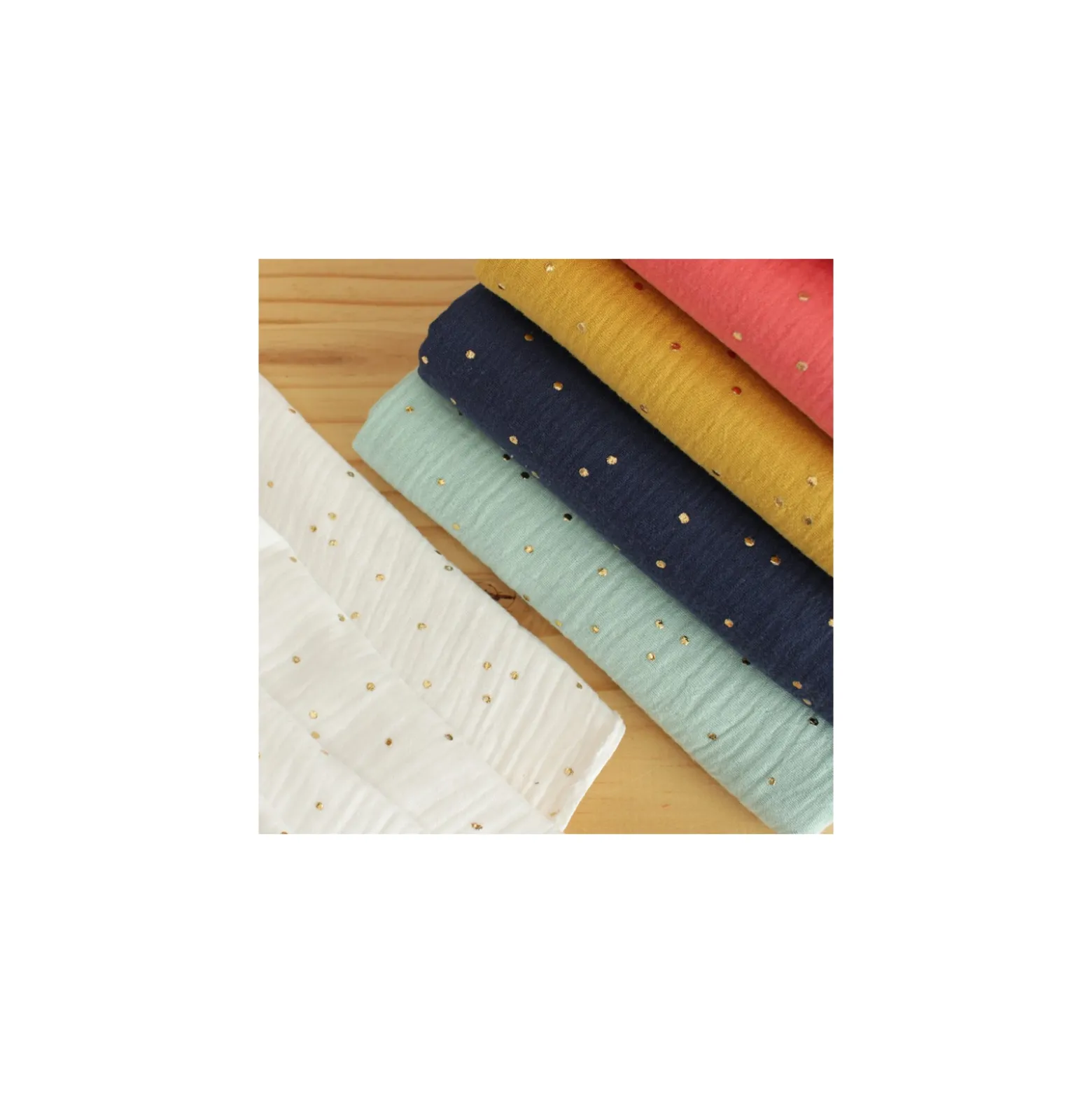 Tissu double gaze de coton pois doré