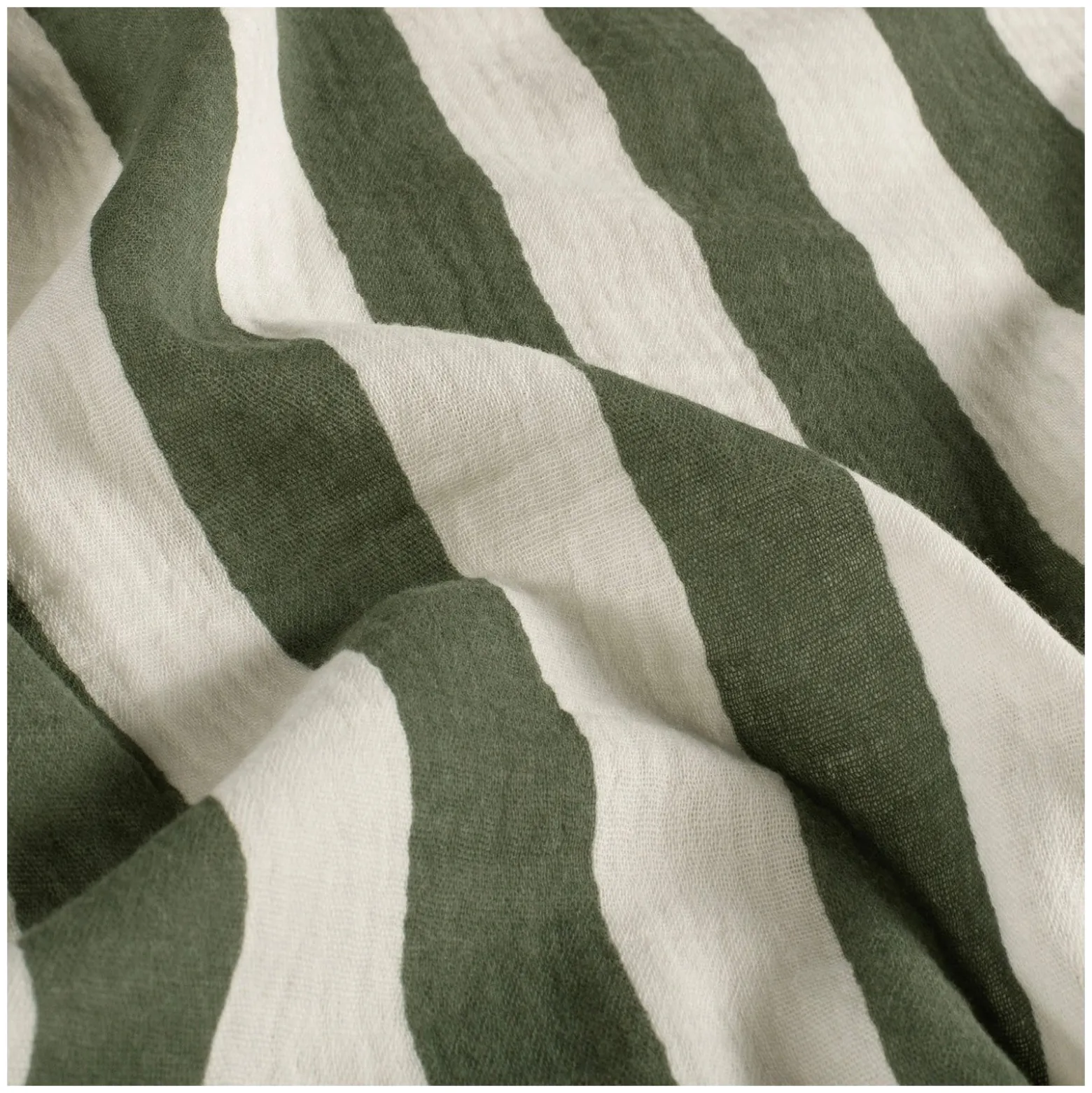 Tissu double gaze de coton rayé - vert kaki