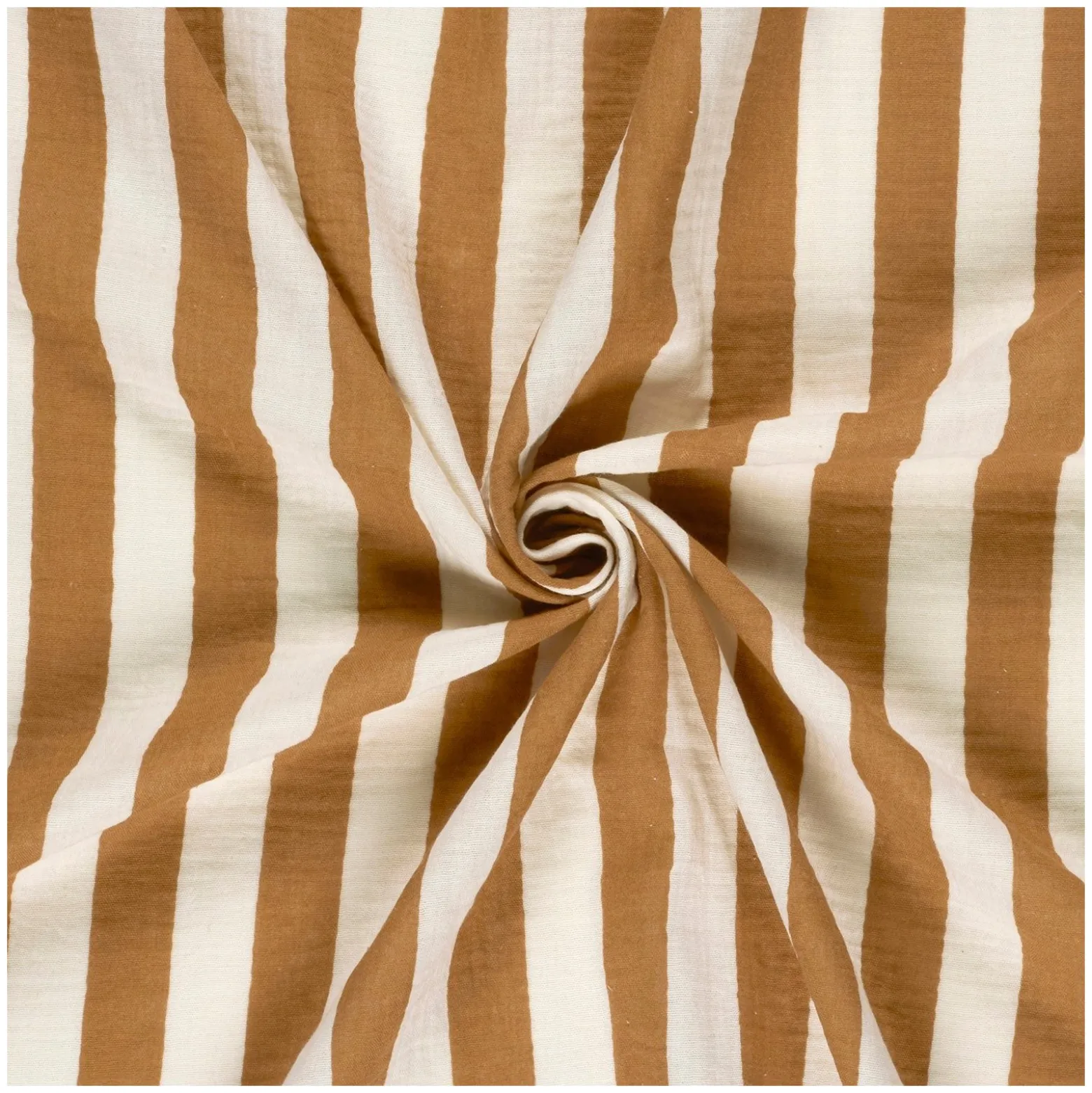 Tissu double gaze de coton rayé - ocre