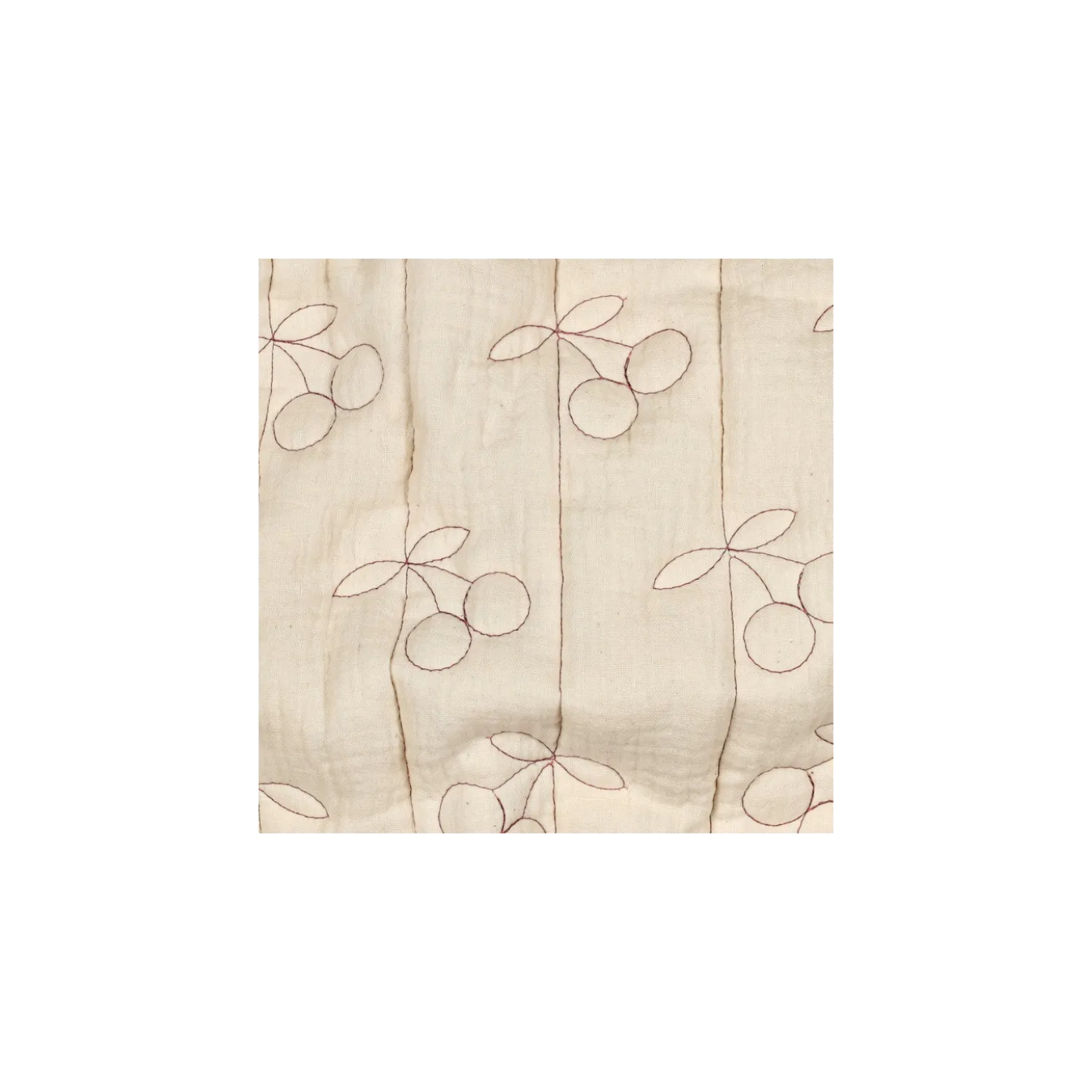 Tissu double gaze matelassé brodé Cerise - écru