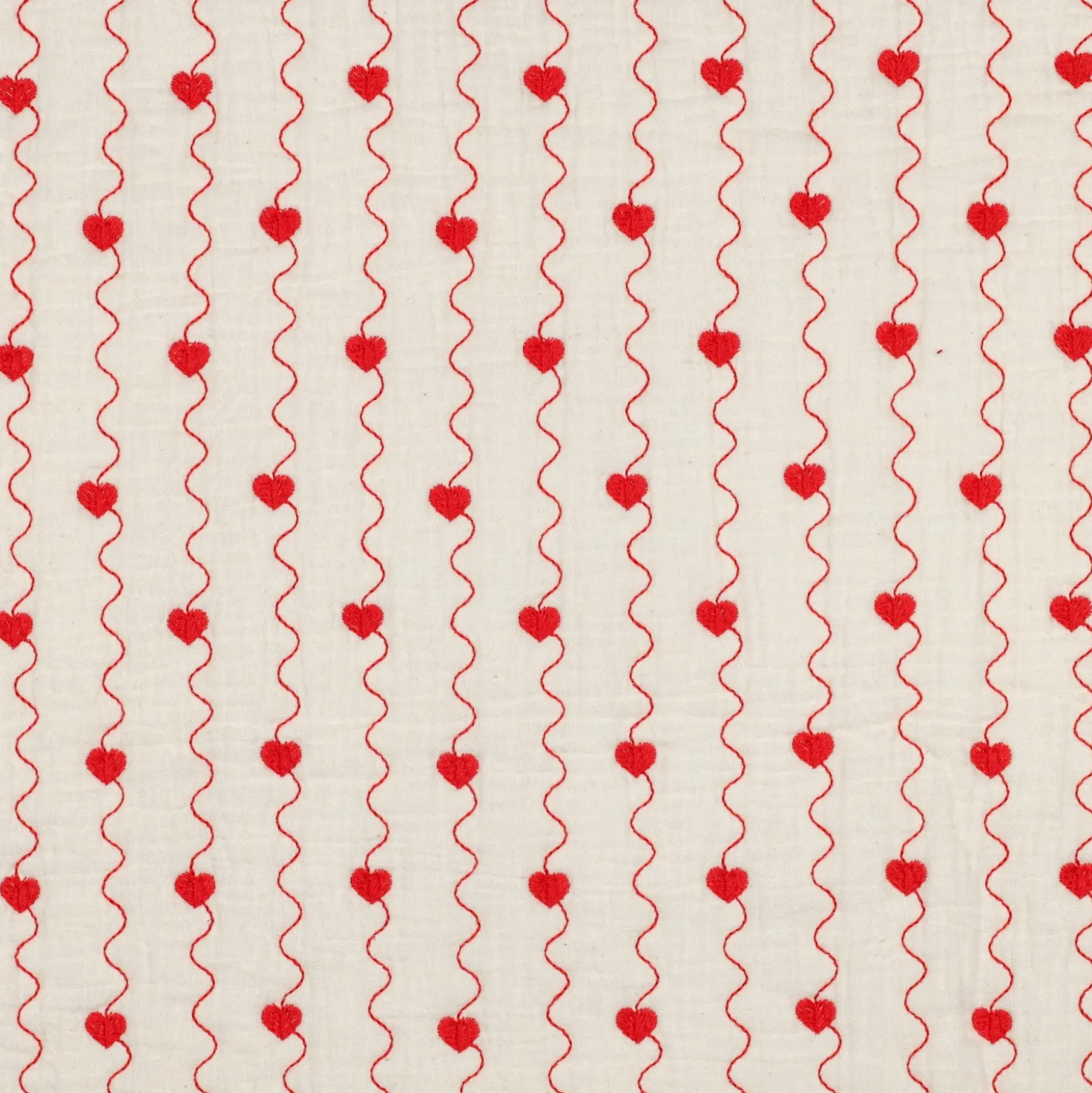Tissu double gaze matelassé brodé Coeur - écru