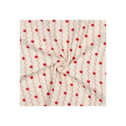 Tissu double gaze matelassé brodé Coeur - écru