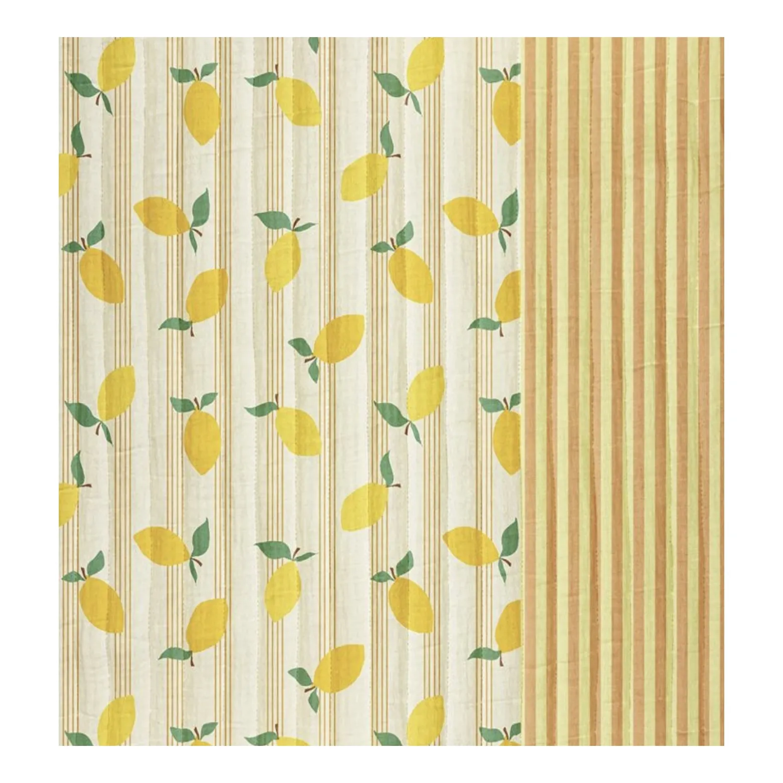 Tissu double gaze matelassé réversible Lime/Stripes