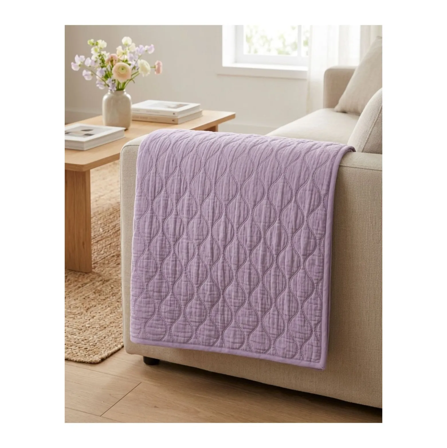 Tissu double gaze matelassé uni Ondi - lilas